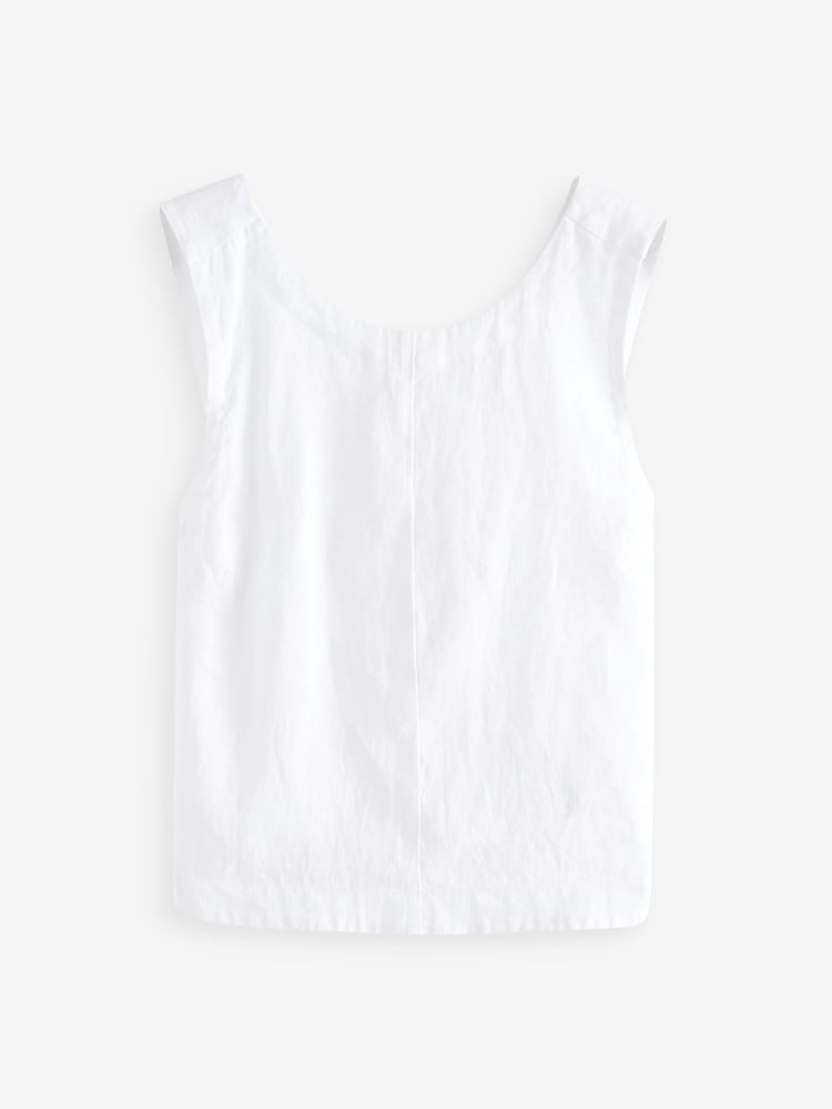 White Premium 100% Linen Wrap Top - Image 4 of 5