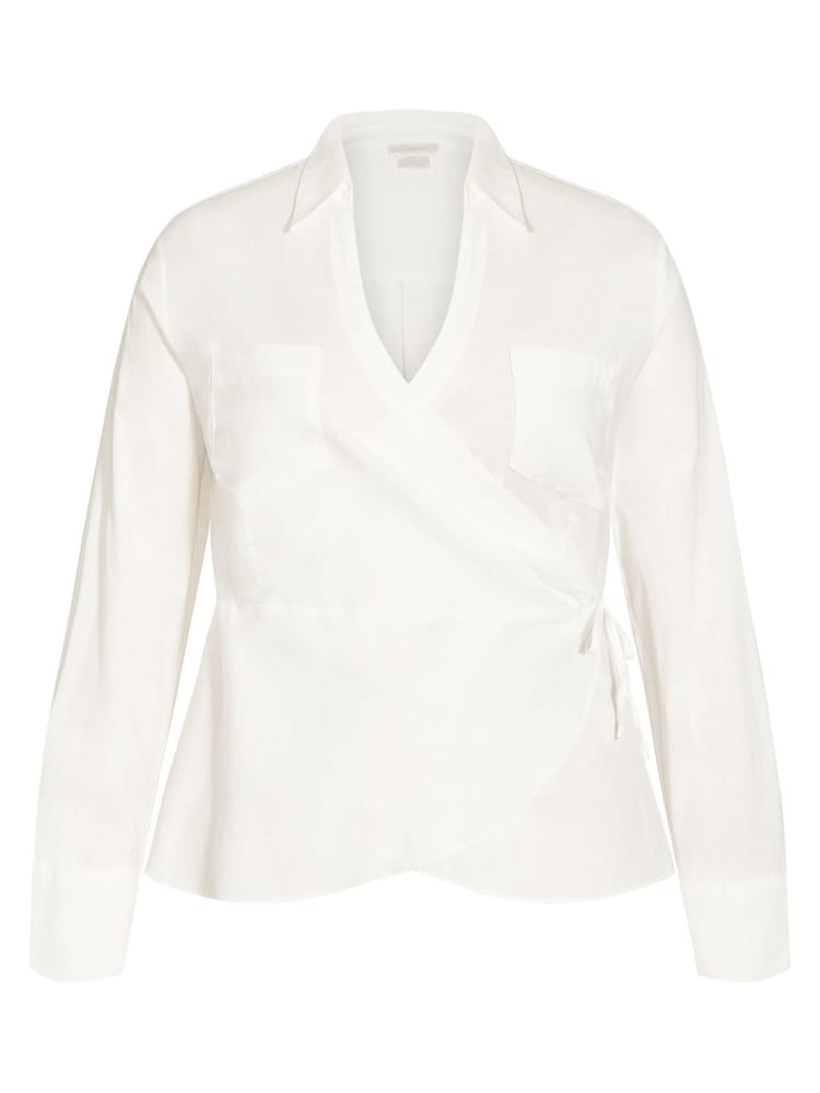 City Chic Cream Pocket Wrap Blouse - Image 3 of 3