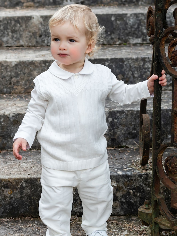 Emile Et Rose Ivory Cream 100% Cotton Tank Top, Trousers & Shirt 3pc Set - Image 1 of 6