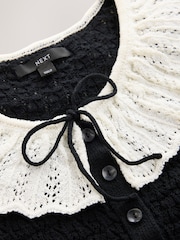 Black Mono Long Sleeve Frill Collar Cardigan - Image 2 of 3