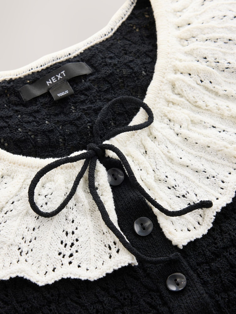 Black Mono Long Sleeve Frill Collar Cardigan - Image 2 of 3