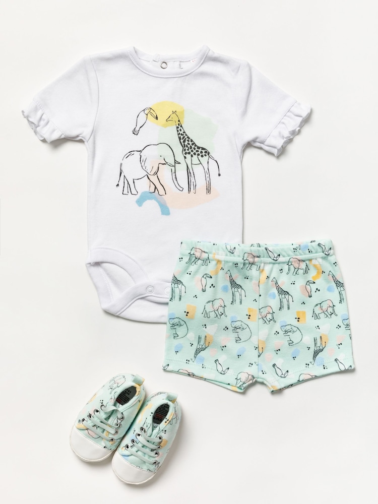 Lily & Jack Blue Bodysuit/Shorts and Shoes Outfit Set - Image 1 of 4