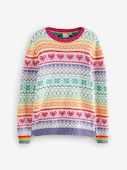 Little Bird by Jools Oliver Pink Adult 100% Cotton Pastel Rainbow Christmas Fairisle Pattern Knitted Jumper - Image 6 of 8