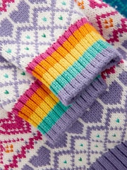 Little Bird by Jools Oliver Pink Adult 100% Cotton Pastel Rainbow Christmas Fairisle Pattern Knitted Jumper - Image 8 of 8