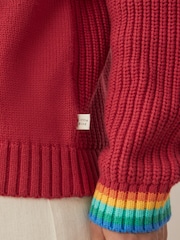 Little Bird by Jools Oliver Red 100% Cotton Happy Knitted Jumper - Image 5 of 5