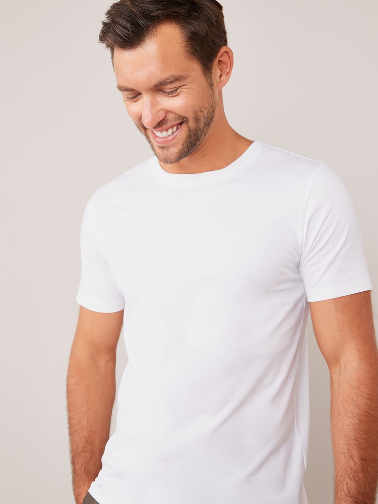 White Slim Fit Essential Crew Neck Cotton T-Shirt - Image 3 of 4