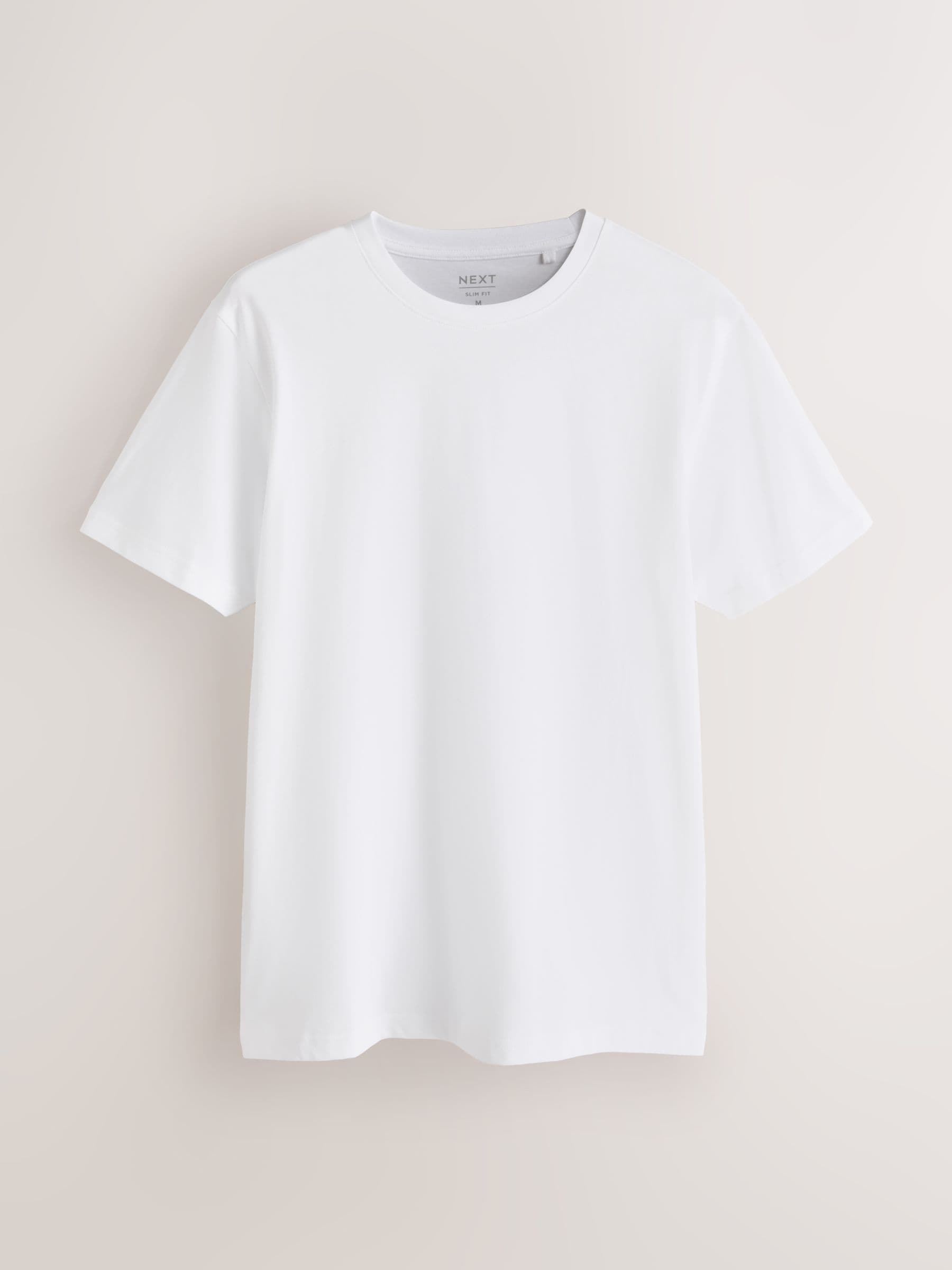 Buy White Slim Fit Essential Crew Neck Cotton T-Shirt from Next