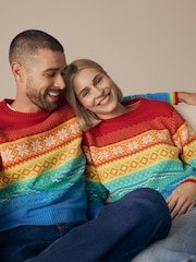 Little Bird by Jools Oliver Multi Adult 100% Cotton Rainbow Christmas Fairisle Pattern Knitted Jumper - Image 1 of 8
