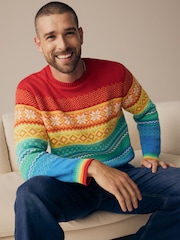 Little Bird by Jools Oliver Multi Adult 100% Cotton Rainbow Christmas Fairisle Pattern Knitted Jumper - Image 3 of 8