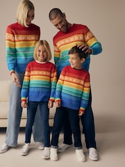 Little Bird by Jools Oliver Multi Adult 100% Cotton Rainbow Christmas Fairisle Pattern Knitted Jumper - Image 4 of 8