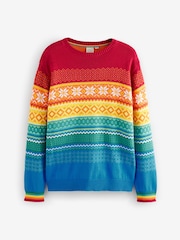 Little Bird by Jools Oliver Multi Adult 100% Cotton Rainbow Christmas Fairisle Pattern Knitted Jumper - Image 6 of 8