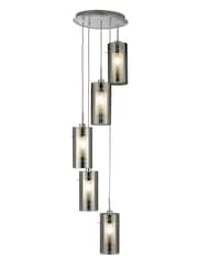 Searchlight Silver Basil Chrome Smoked Glass 5Lt MultiDrop Pendant Ceiling Light - Image 2 of 3
