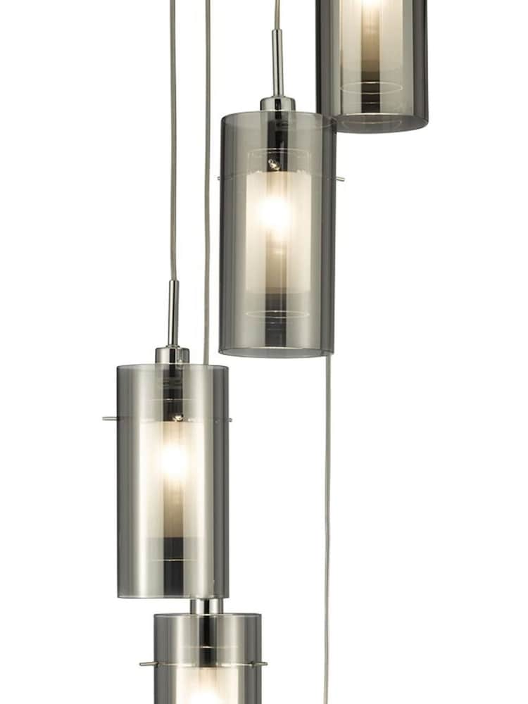 Searchlight Silver Basil Chrome Smoked Glass 5Lt MultiDrop Pendant Ceiling Light - Image 3 of 3