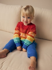 Little Bird by Jools Oliver Multi 100% Cotton Christmas Fairisle Pattern Knitted Rompersuit - Image 1 of 7