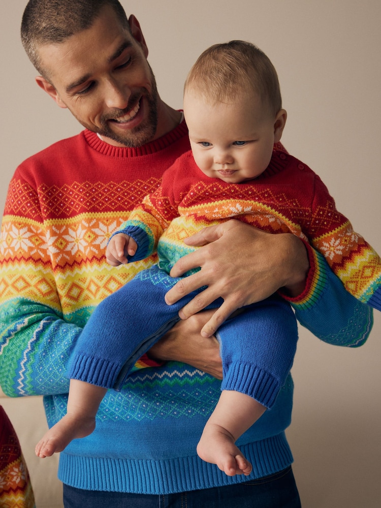 Little Bird by Jools Oliver Multi 100% Cotton Christmas Fairisle Pattern Knitted Rompersuit - Image 2 of 7