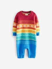 Little Bird by Jools Oliver Multi 100% Cotton Christmas Fairisle Pattern Knitted Rompersuit - Image 4 of 7