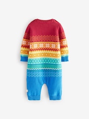 Little Bird by Jools Oliver Multi 100% Cotton Christmas Fairisle Pattern Knitted Rompersuit - Image 5 of 7