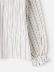 Oliver Bonas White Cream & Blue Striped Frill Neck Blouse - Image 5 of 6