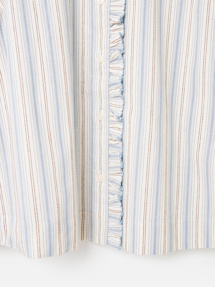 Oliver Bonas White Cream & Blue Striped Frill Neck Blouse - Image 6 of 6 Oliver Bonas White Cream & Blue Striped Frill Neck Blouse - Image 6 of 6