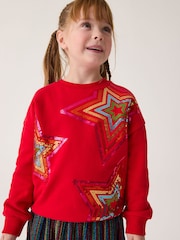 Little Bird by Jools Oliver Red Christmas Festive 100% Cotton Sweatshirt - Image 1 of 7