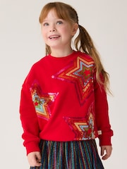 Little Bird by Jools Oliver Red Christmas Festive 100% Cotton Sweatshirt - Image 2 of 7