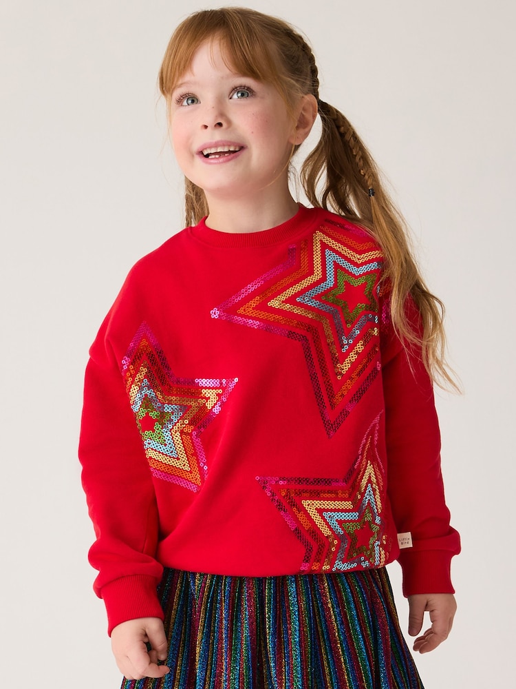 Little Bird by Jools Oliver Red Christmas Festive 100% Cotton Sweatshirt - Image 2 of 7