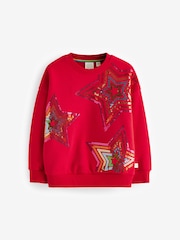 Little Bird by Jools Oliver Red Christmas Festive 100% Cotton Sweatshirt - Image 5 of 7