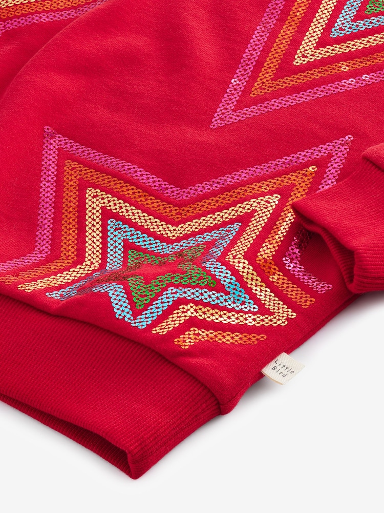 Little Bird by Jools Oliver Red Christmas Festive 100% Cotton Sweatshirt - Image 7 of 7