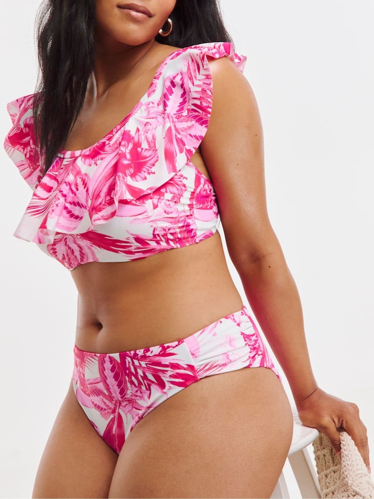 Figleaves Pink Floral Fiji Ruched Side Bikini Briefs - Image 1 of 4