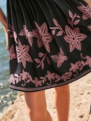 Black/Pink Embroidered One Shoulder Ruffle Summer Dress - Image 7 of 9