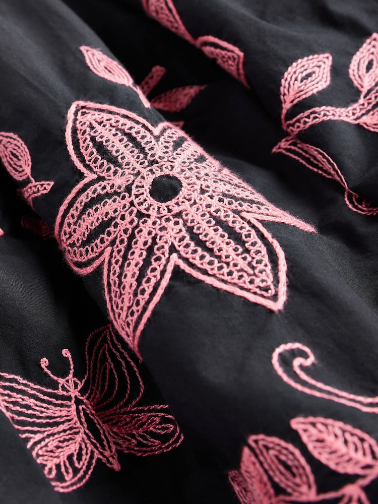Black/Pink Embroidered One Shoulder Ruffle Summer Dress - Image 9 of 9