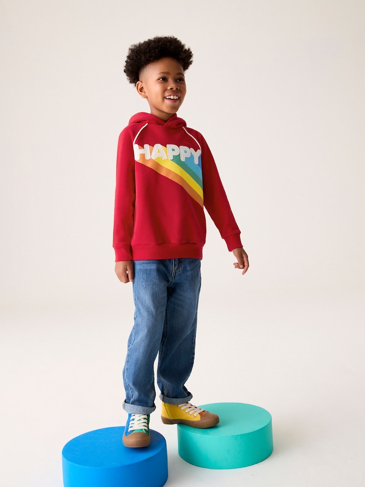 Little Bird by Jools Oliver Red Rainbow Happy Hoodie - Image 2 of 11 Little Bird by Jools Oliver Red Rainbow Happy Hoodie - Image 2 of 11