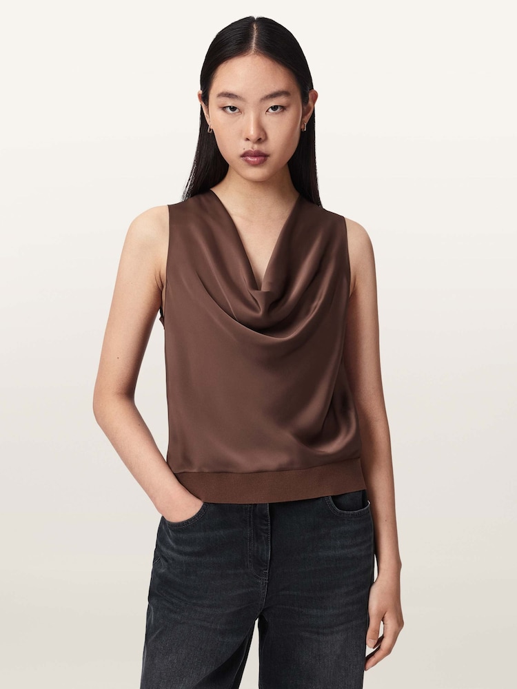 AllSaints Brown Zoey Cowl Top - Image 1 of 6