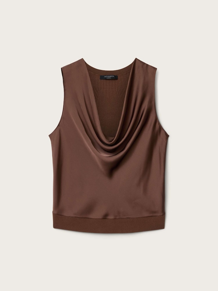 AllSaints Brown Zoey Cowl Top - Image 6 of 6