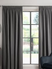Grey Charcoal Cotton Blackout/Thermal Pencil Pleat Curtains - Image 1 of 6