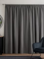 Grey Charcoal Cotton Blackout/Thermal Pencil Pleat Curtains - Image 3 of 6