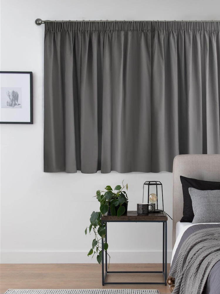 Grey Charcoal Cotton Blackout/Thermal Pencil Pleat Curtains - Image 4 of 6