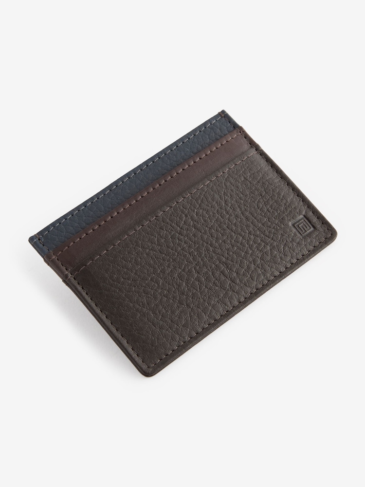 Brown Contrast Leather Card Holder - Image 1 of 4