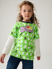 Little Bird by Jools Oliver Green Ghosts Long Sleeve Colourful Halloween T-Shirt - Image 1 of 8