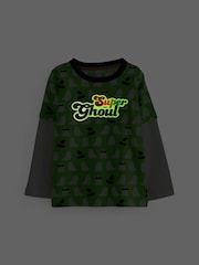 Little Bird by Jools Oliver Green Ghosts Long Sleeve Colourful Halloween T-Shirt - Image 5 of 8