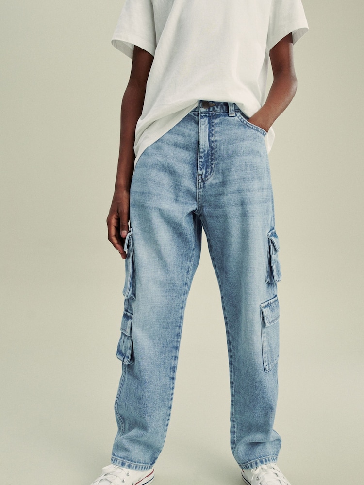 Bleach Wash 100% Cotton Denim Multipocket Cargo Jeans (3-16yrs) - Image 1 of 7
