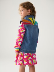 Little Bird by Jools Oliver Blue Washed Denim Rainbow Embroidered 100% Cotton Waistcoat - Image 2 of 8