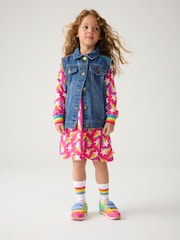 Little Bird by Jools Oliver Blue Washed Denim Rainbow Embroidered 100% Cotton Waistcoat - Image 3 of 8