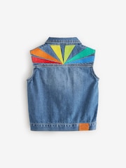 Little Bird by Jools Oliver Blue Washed Denim Rainbow Embroidered 100% Cotton Waistcoat - Image 6 of 8