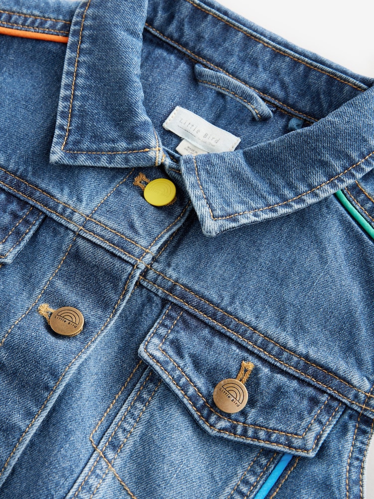 Little Bird by Jools Oliver Blue Washed Denim Rainbow Embroidered 100% Cotton Waistcoat - Image 8 of 8
