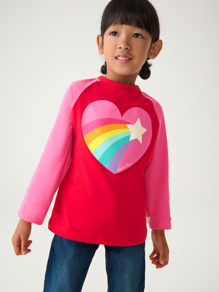 Little Bird by Jools Oliver Red/Pink 100% Cotton Long Sleeved T-Shirt - Image 1 of 7