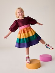 Little Bird by Jools Oliver Multi Colourful Rainbow Striped Ocassion Dress - Image 2 of 7