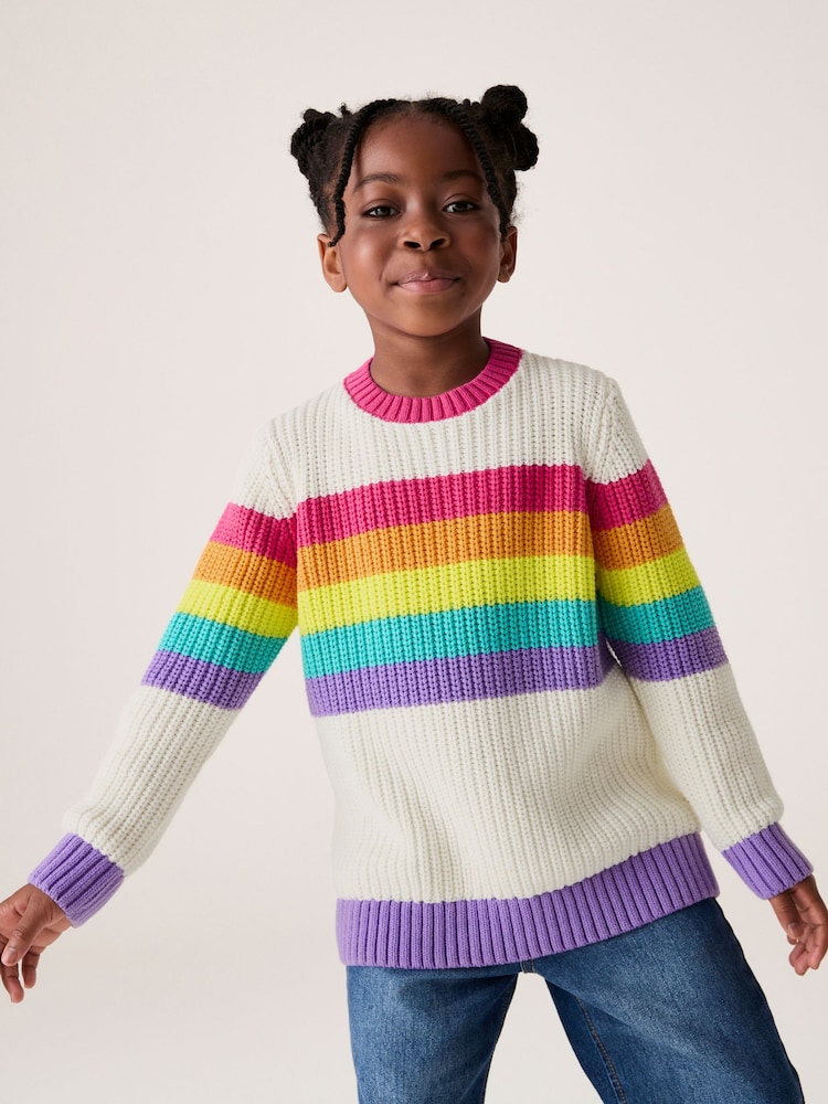 Little Bird by Jools Oliver Colourful Knitted 100% Cotton Jumper - Image 3 of 7