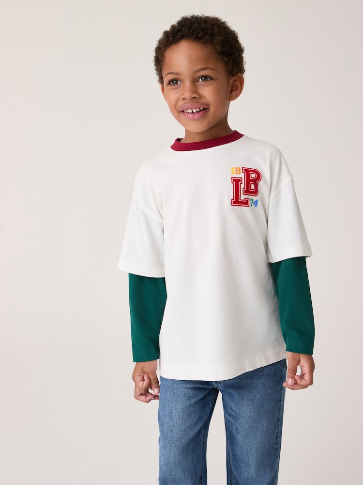 Little Bird by Jools Oliver Burgundy/Green 100% Cotton T-Shirt - Image 1 of 7