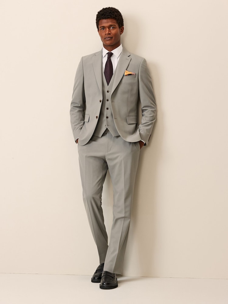 Cement Grey Skinny Fit Motionflex Stretch Suit Jacket - Image 2 of 8